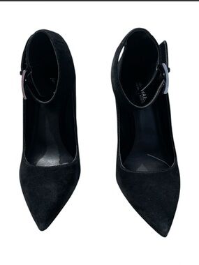 MICHAEL by Michael Kors Black Suede Pointed-Toe Ankle-Strap Heels
